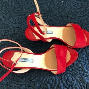 Sandals, Prada red suede.